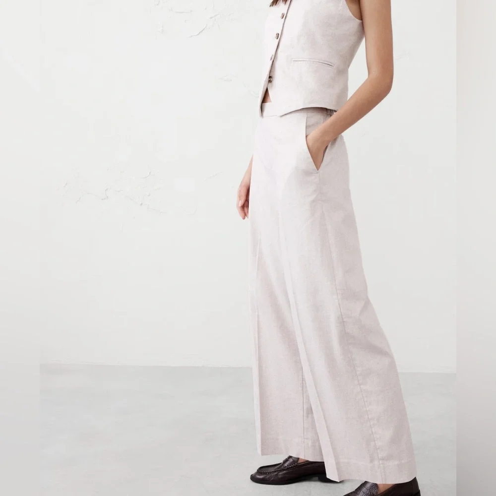 NWT! BANANA REPUBLIC FLAX HAYDEN WIDE LEG LINEN BLEND PULL ON PANT